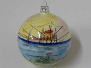 Pallina di natale in ceramica, dipinta a mano. Tecnica: maiolica